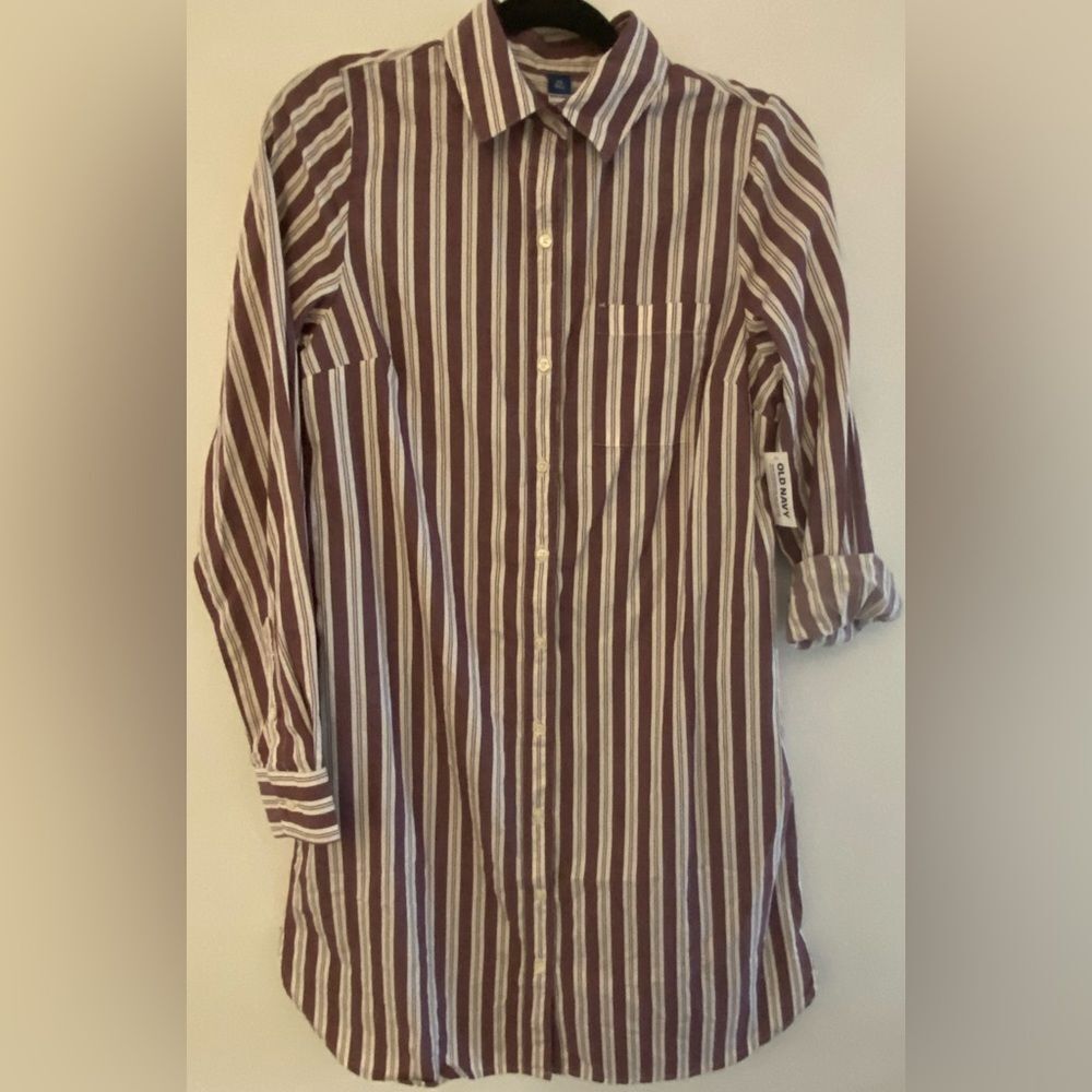Old Navy Brown Striped Button Down Collared Dress Women's Sz XS Tall NWT